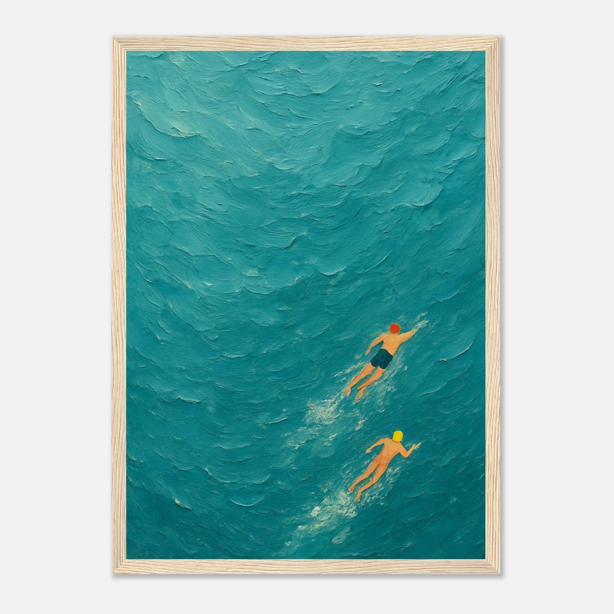 Wood frame A3 (29.7 x 42 cm) - Ocean Swimmers Wall Art | Textured Painterly Sea Print - Play By Print
