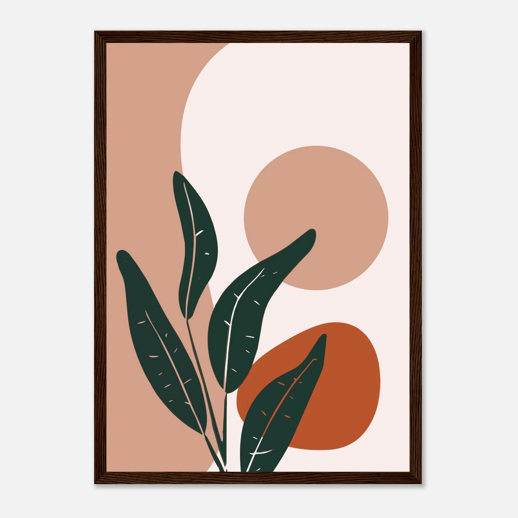 Dark wood frame - Sage Leaves & Terracotta Sun Modern Abstract Wall Art - Jerin