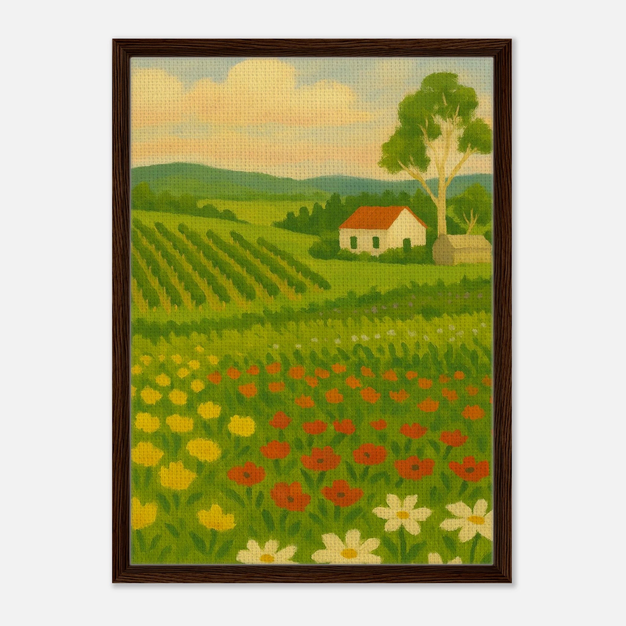 Dark wood frame 50x70 cm 20x28″ - Vineyard & Wildflowers – Australian Countryside Canvas Wall Art - Play By Print