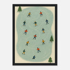 Black frame 21x29.7 cm 8x12" - Winter Ice Skating Print | Whimsical Folk Art Style - Play By Print