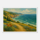 White frame A3 (29.7 x 42 cm) - “Coastal Wildflowers & Whispering Waves” | Ocean Cliff Landscape - Play By Print