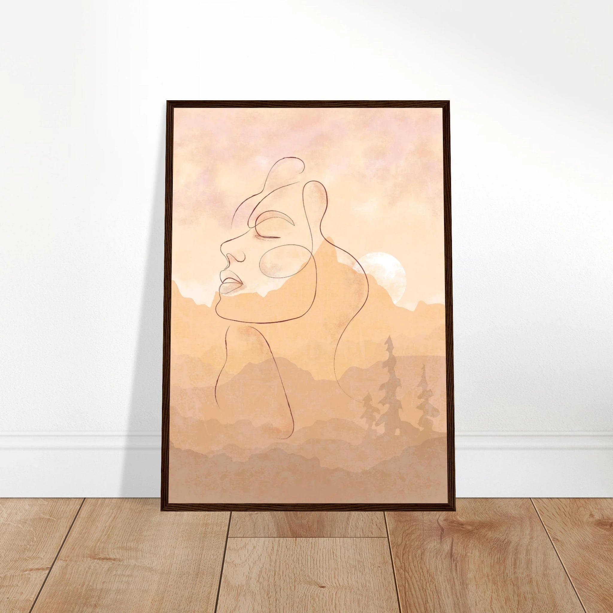 # all-groups - Sunset Muse – Minimal Line Art Portrait with Blush Mountain Landscape - Daisy
