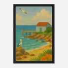 Black frame 40x60 cm 16x24″ - Seaside Jetty – Coastal Pelican Canvas Wall Art - Play By Print