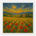 White frame 50x50 cm 20x20″ - “Golden Hour in the Poppies” | Vibrant Sunset Landscape Art - Play By Print