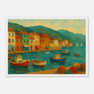 White frame A3 (29.7 x 42 cm) - Harbour Harmony – Mediterranean Village Wall Art Print - Play By Print