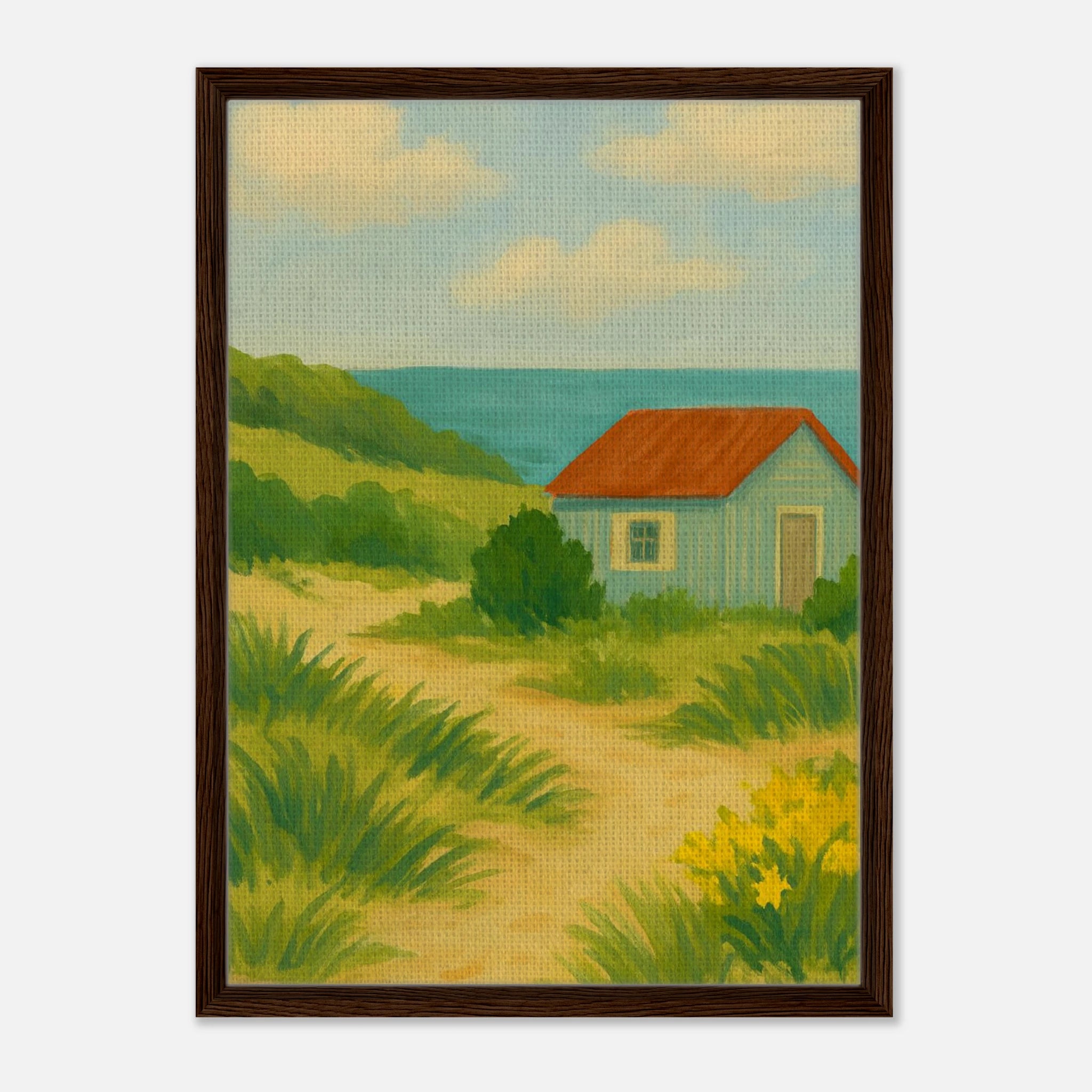 Dark wood frame 50x70 cm 20x28″ - Coastal Beach Shack Canvas Wall Art - Play By Print