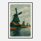 Black frame 60x90 cm 24x36″ - Dutch Windmills at Zaandam – Gouache-Style Art Print - Play By Print