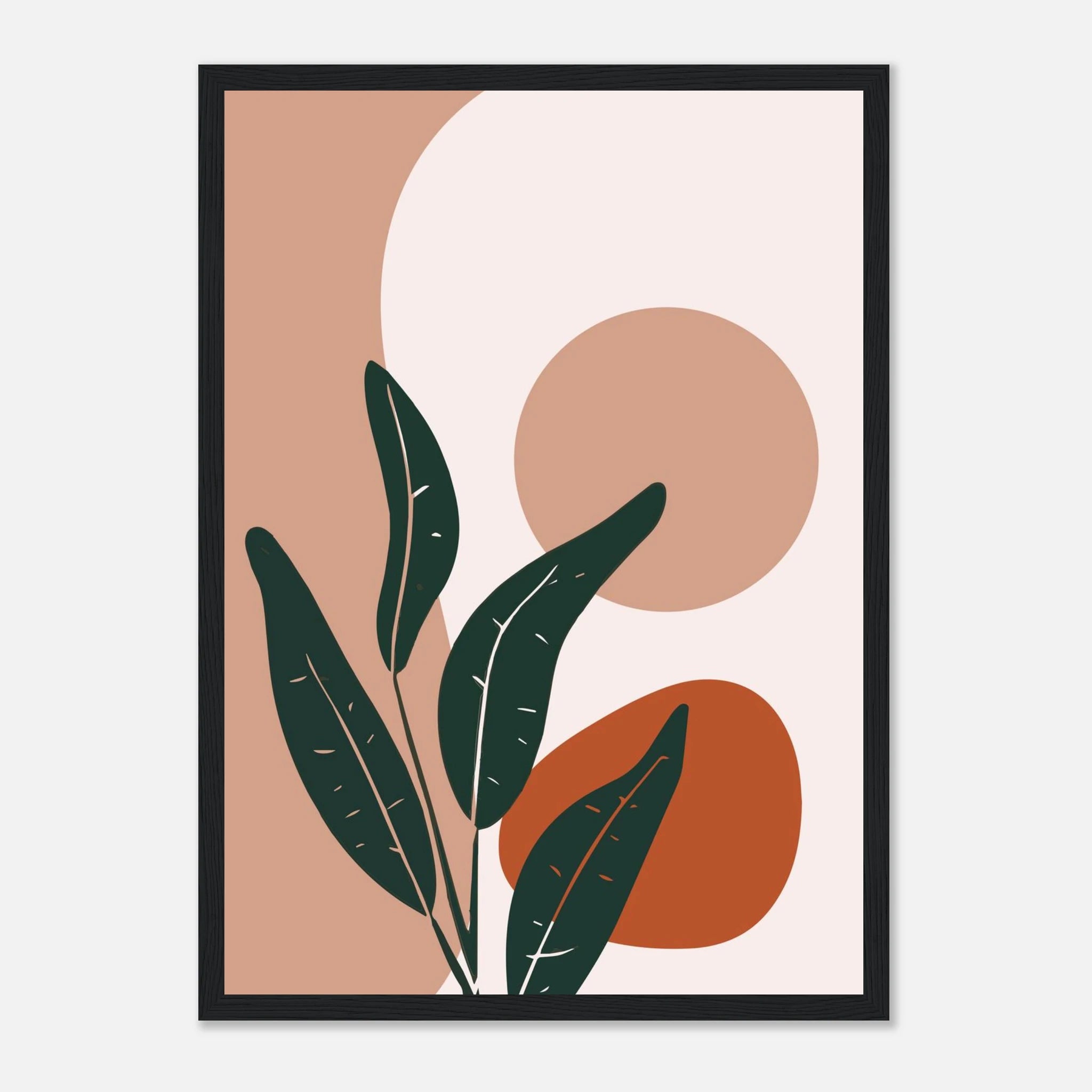 Black frame - Sage Leaves & Terracotta Sun Modern Abstract Wall Art - Jerin