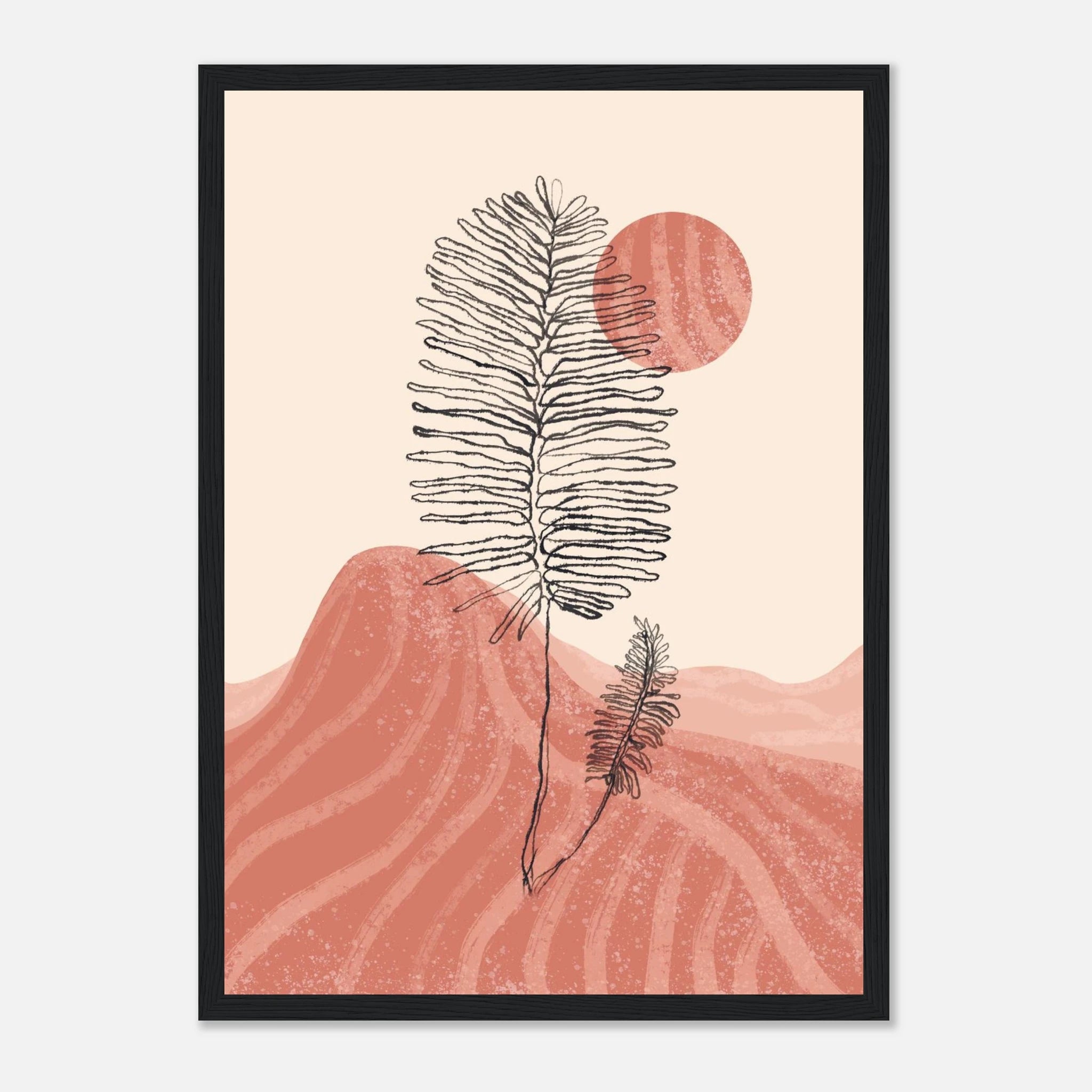 Black frame - Terracotta Sun & Palm – Minimalist Abstract Desert Landscape by Daisy - Daisy
