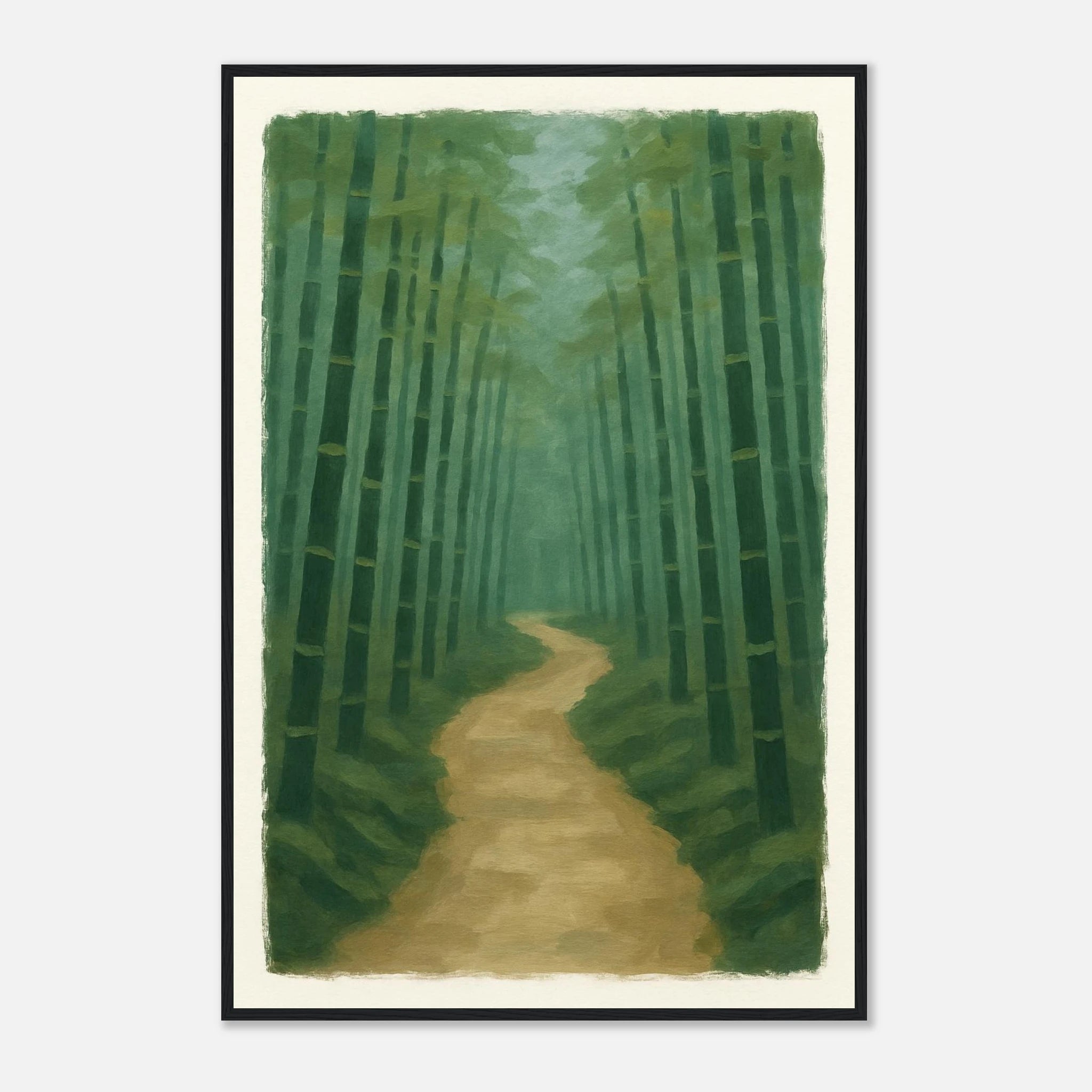 Black frame 60x90 cm 24x36″ - Bamboo Forest Path – Gouache Landscape Art Print - Play By Print