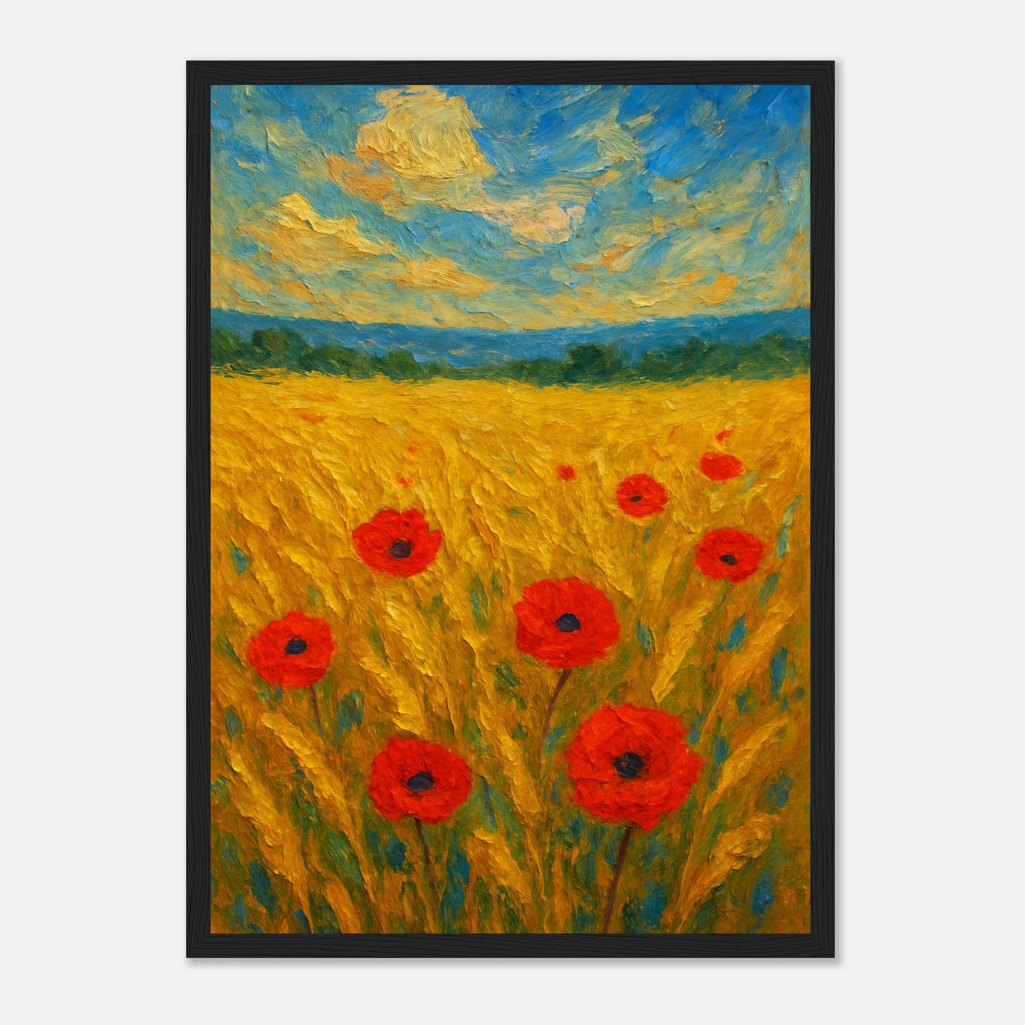 Black frame A3 (29.7 x 42 cm) - Golden Poppy Field Print | Vibrant Impressionist Landscape - Play By Print
