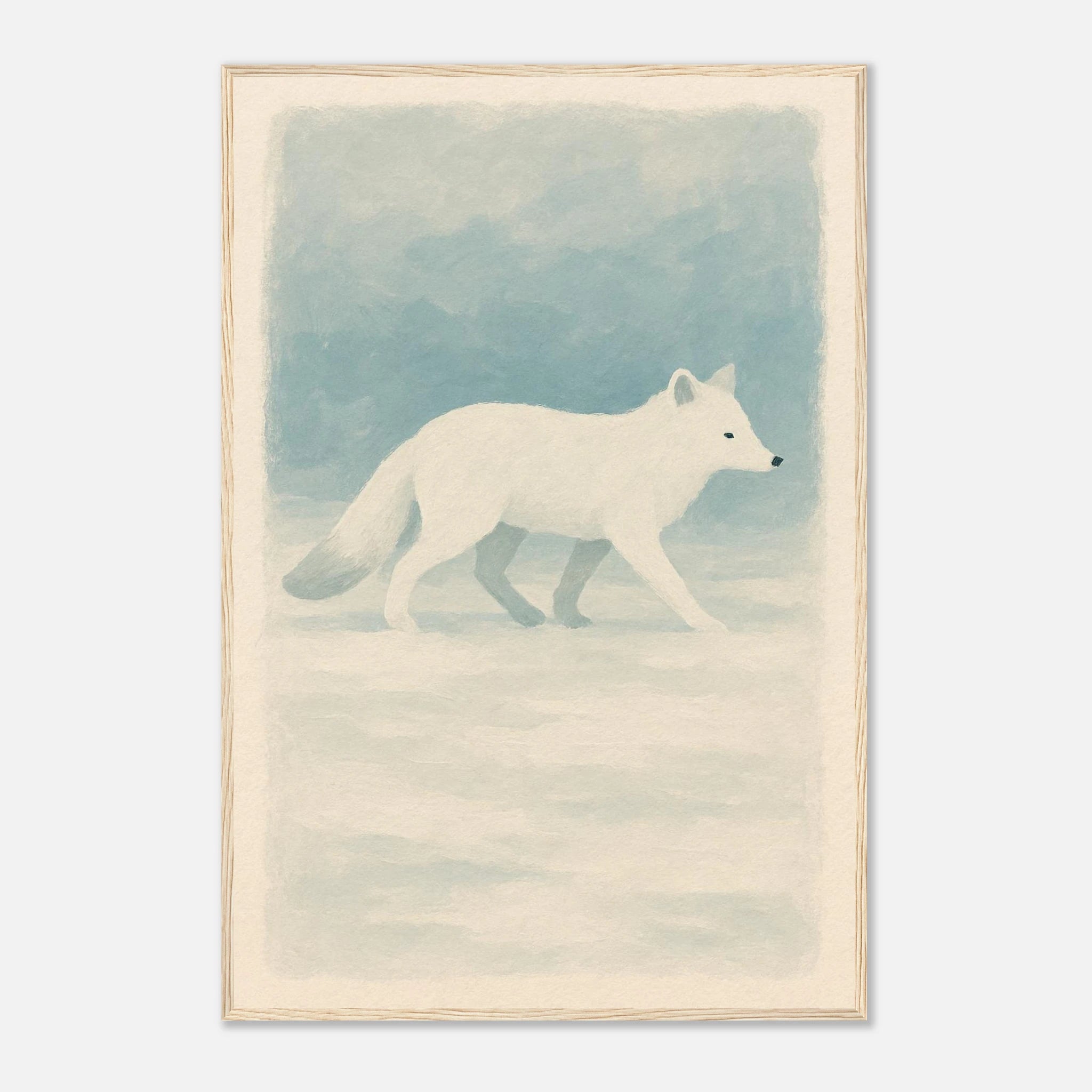 Wood frame 60x90 cm 24x36″ - Silent Steps – Arctic Fox in Snow Wall Art Print - Play By Print