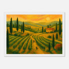 White frame 21x29.7 cm 8x12" - “Sunset Over Tuscany” | Golden Vineyard Landscape - Play By Print