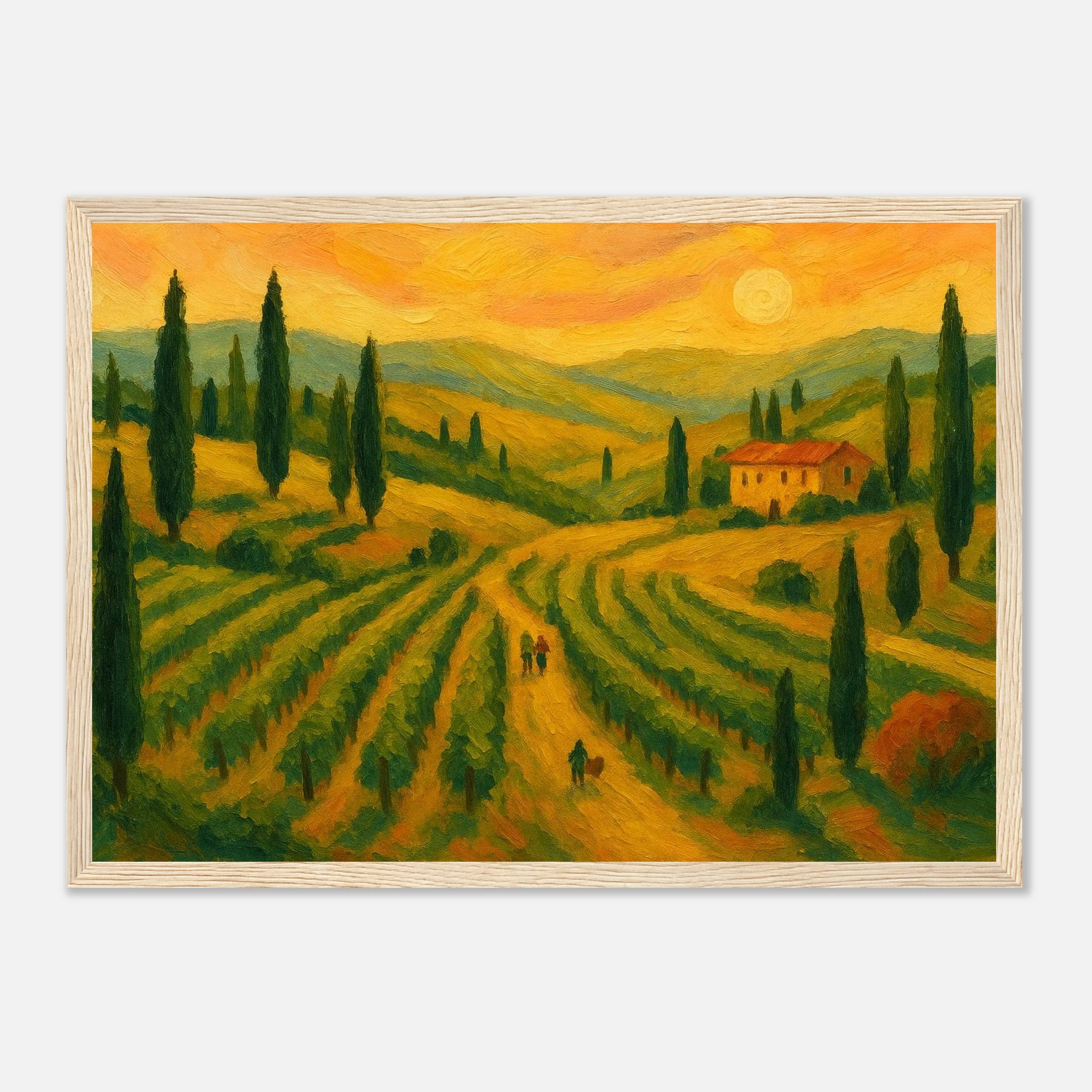Wood frame A3 (29.7 x 42 cm) - “Sunset Over Tuscany” | Golden Vineyard Landscape - Play By Print