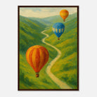 Dark wood frame A2 (42 x 59.4 cm) - Up & Away – Hot Air Balloons Over Green Hills Wall Art Print - Play By Print