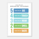 White frame - 5-4-3-2-1 Grounding Technique Poster | Mindfulness & Anxiety Support for Kids - Elena