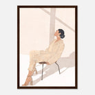 Dark wood frame - Sunlit Muse – Minimalist Woman in Beige Outfit Wall Art Print - Play By Print