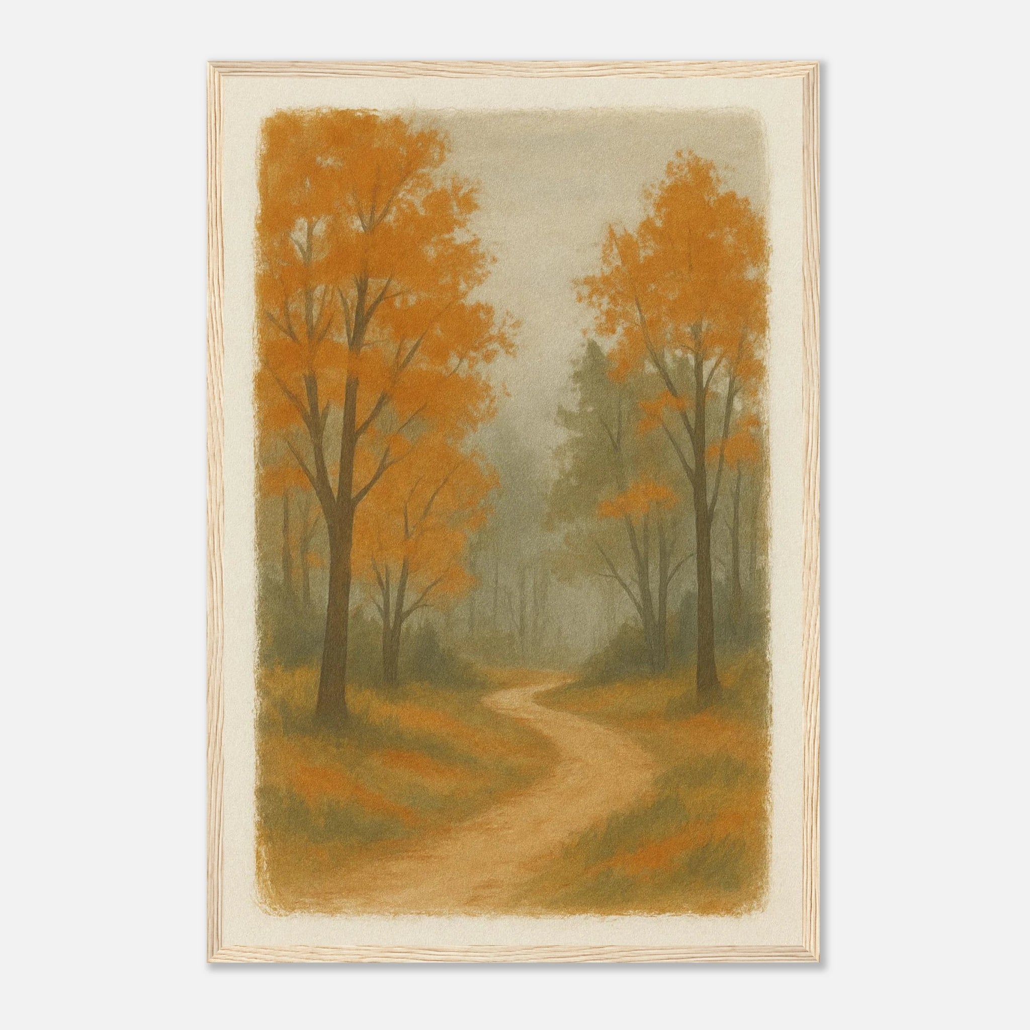 Wood frame 40x60 cm 16x24″ - Whispering Path – Misty Autumn Forest Wall Art Print - Play By Print