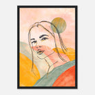 Black frame - Sunset Muse – Abstract Female Portrait Wall Art - Daisy