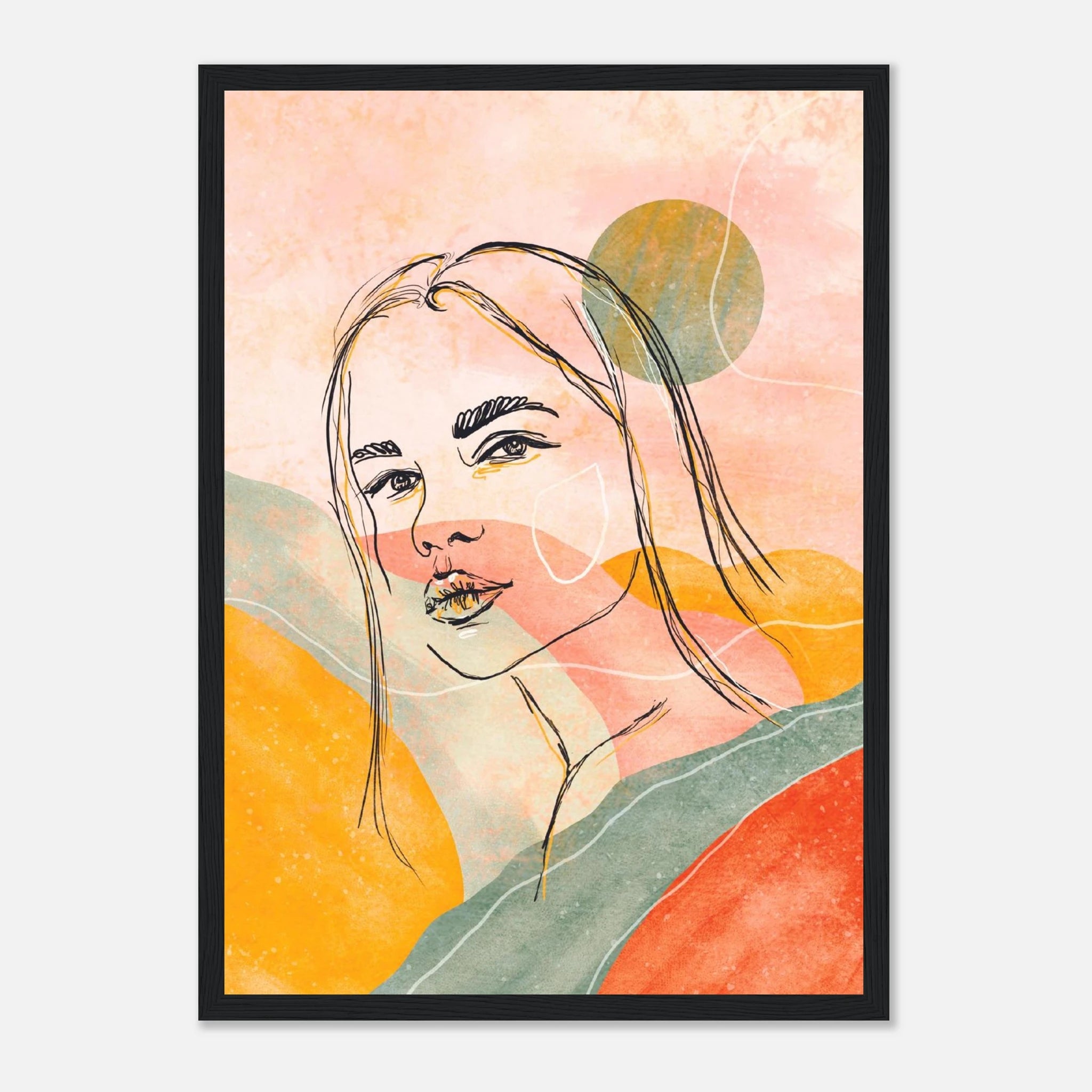 Black frame - Sunset Muse – Abstract Female Portrait Wall Art - Daisy