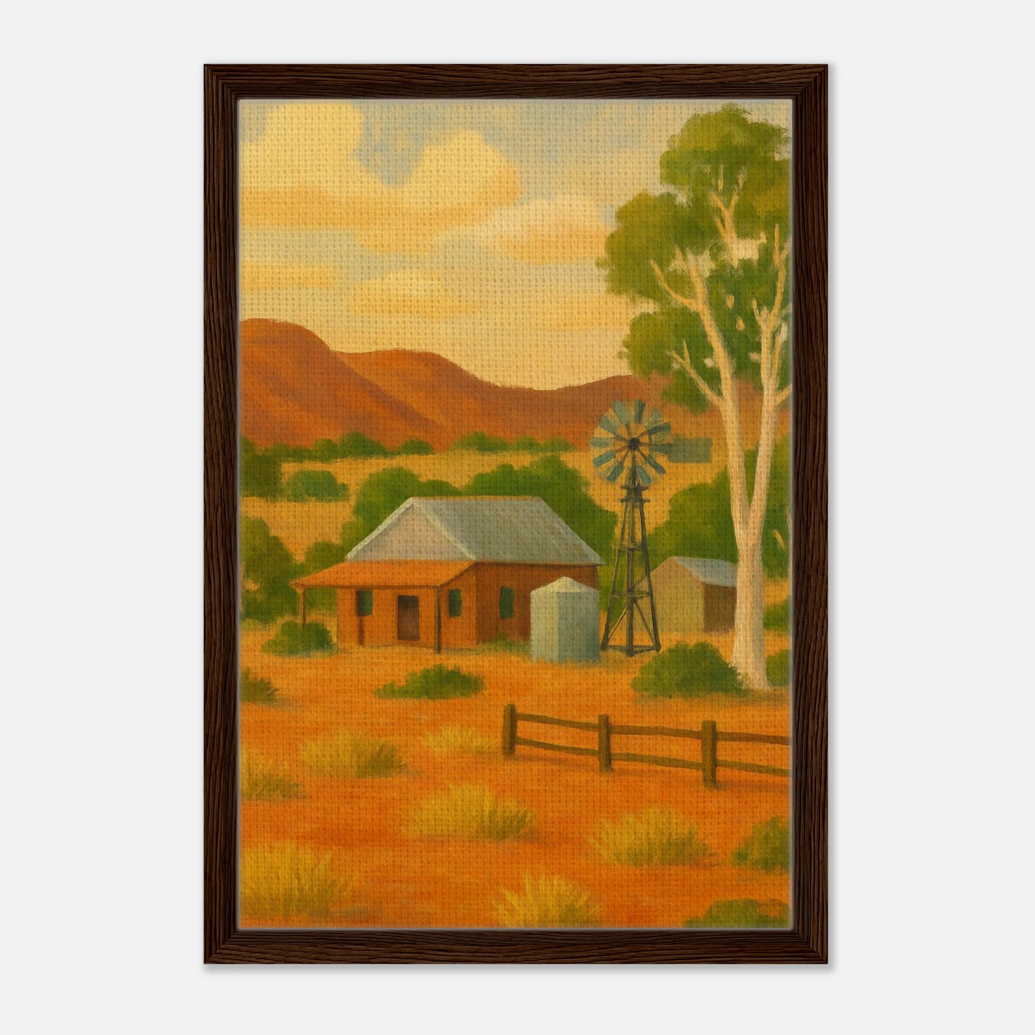 Dark wood frame 40x60 cm 16x24″ - Outback Homestead – Australian Farmhouse Canvas Wall Art - Play By Print