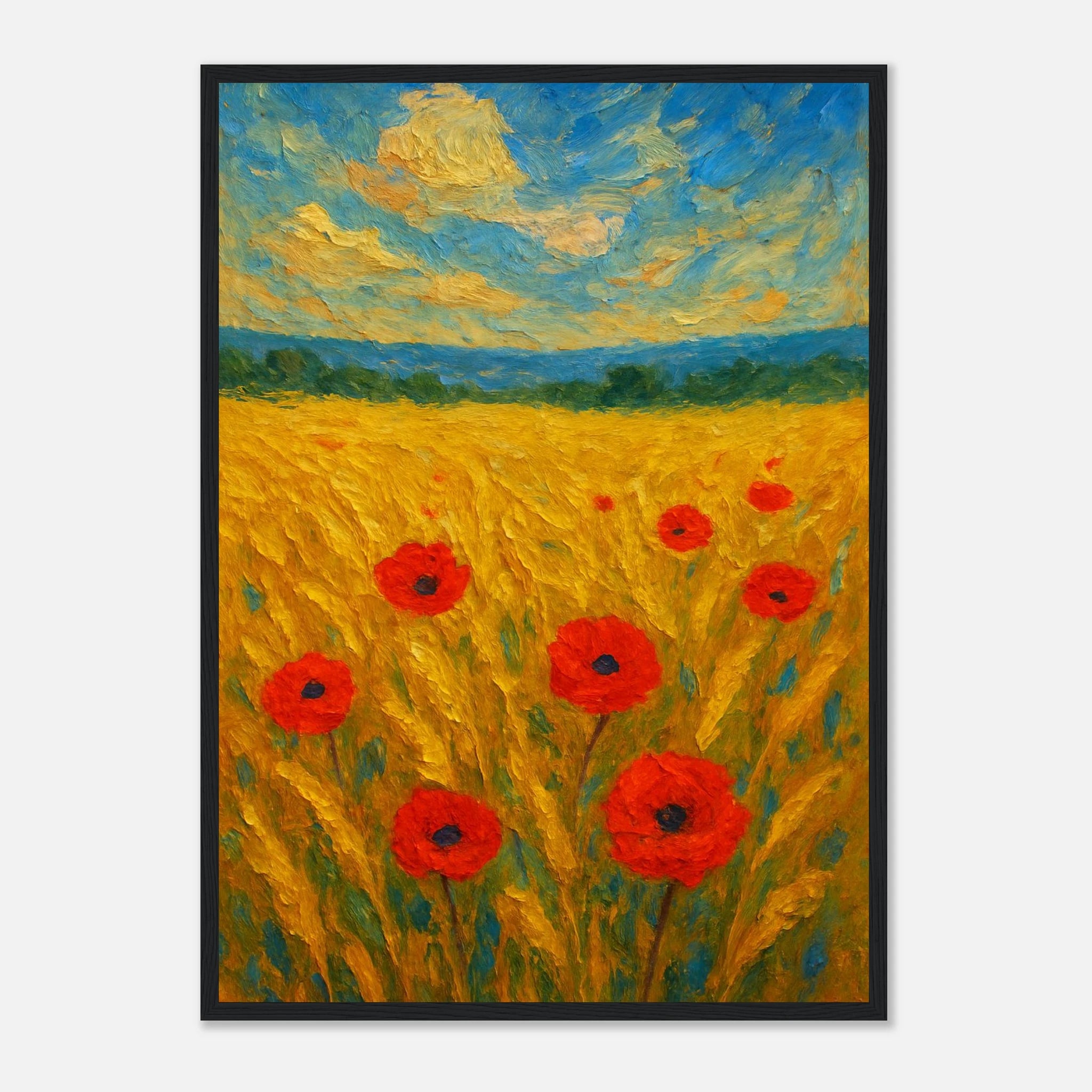 Black frame A2 (42 x 59.4 cm) - Golden Poppy Field Print | Vibrant Impressionist Landscape - Play By Print