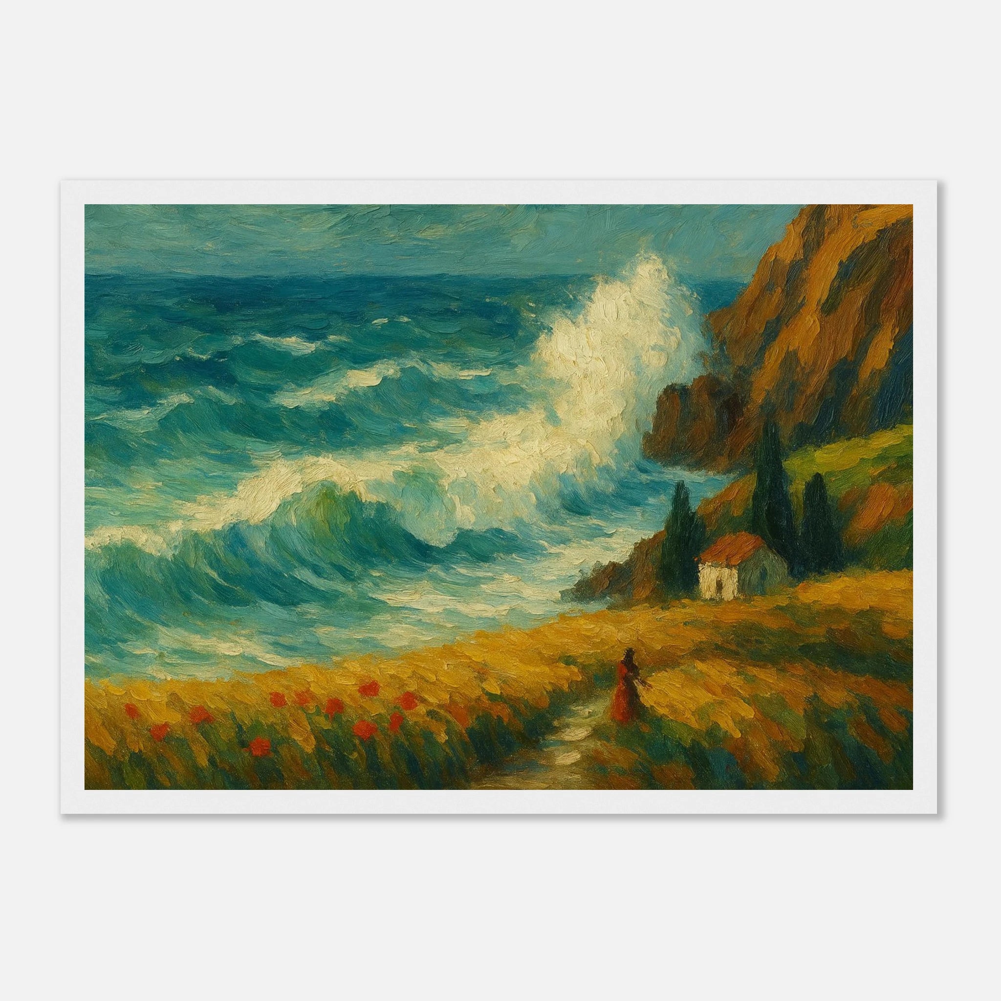 White frame A3 (29.7 x 42 cm) - “Wild Coast” | Dramatic Ocean Wave Painting - Play By Print