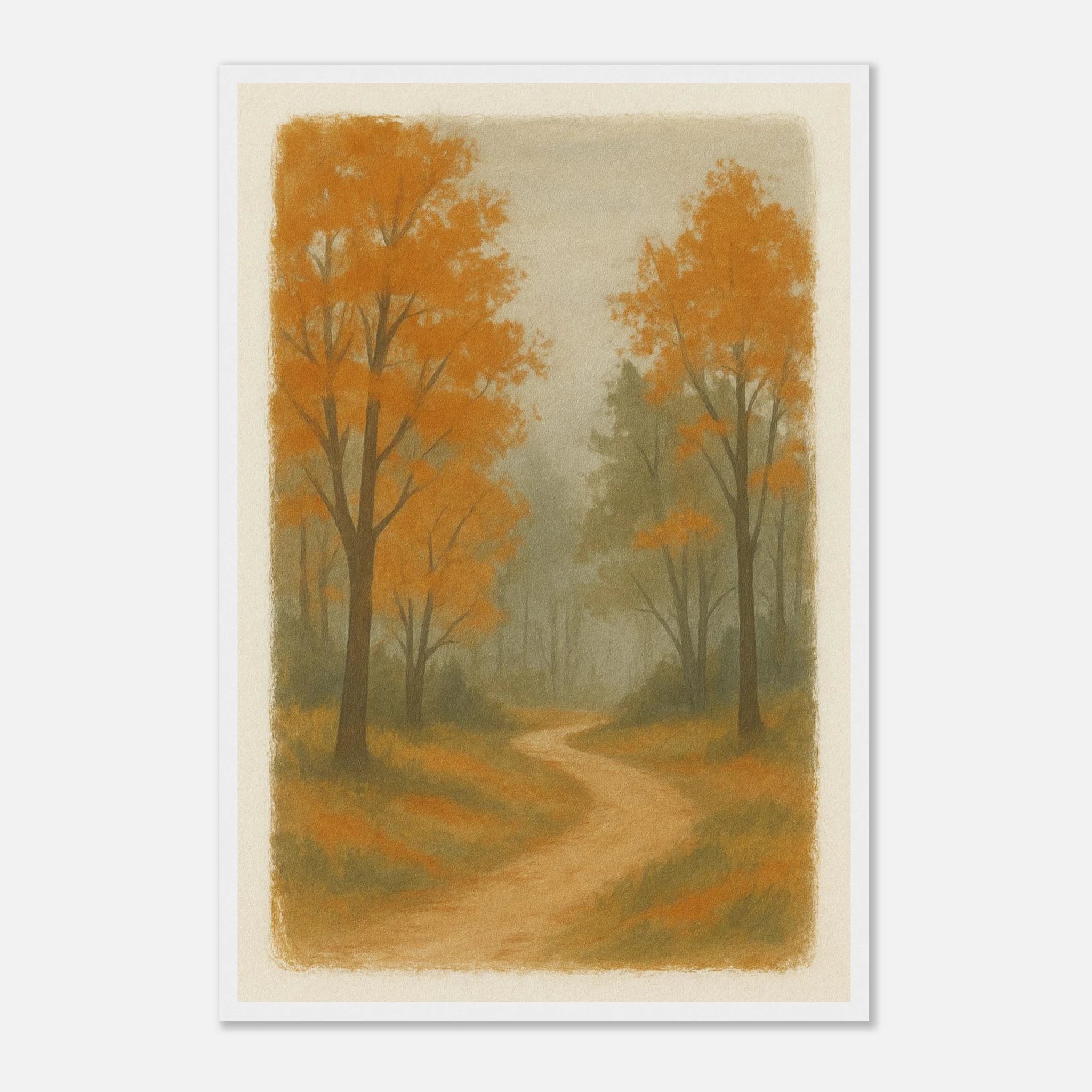 White frame 40x60 cm 16x24″ - Whispering Path – Misty Autumn Forest Wall Art Print - Play By Print