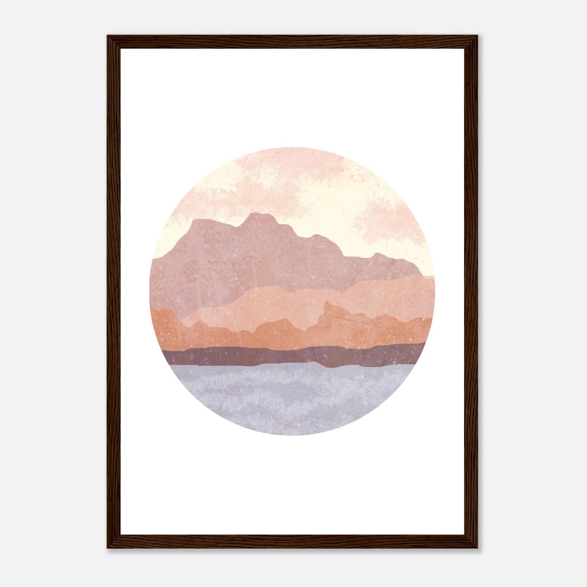 Dark wood frame - Circular Mountain Horizon – Watercolour Landscape Art Print - Daisy