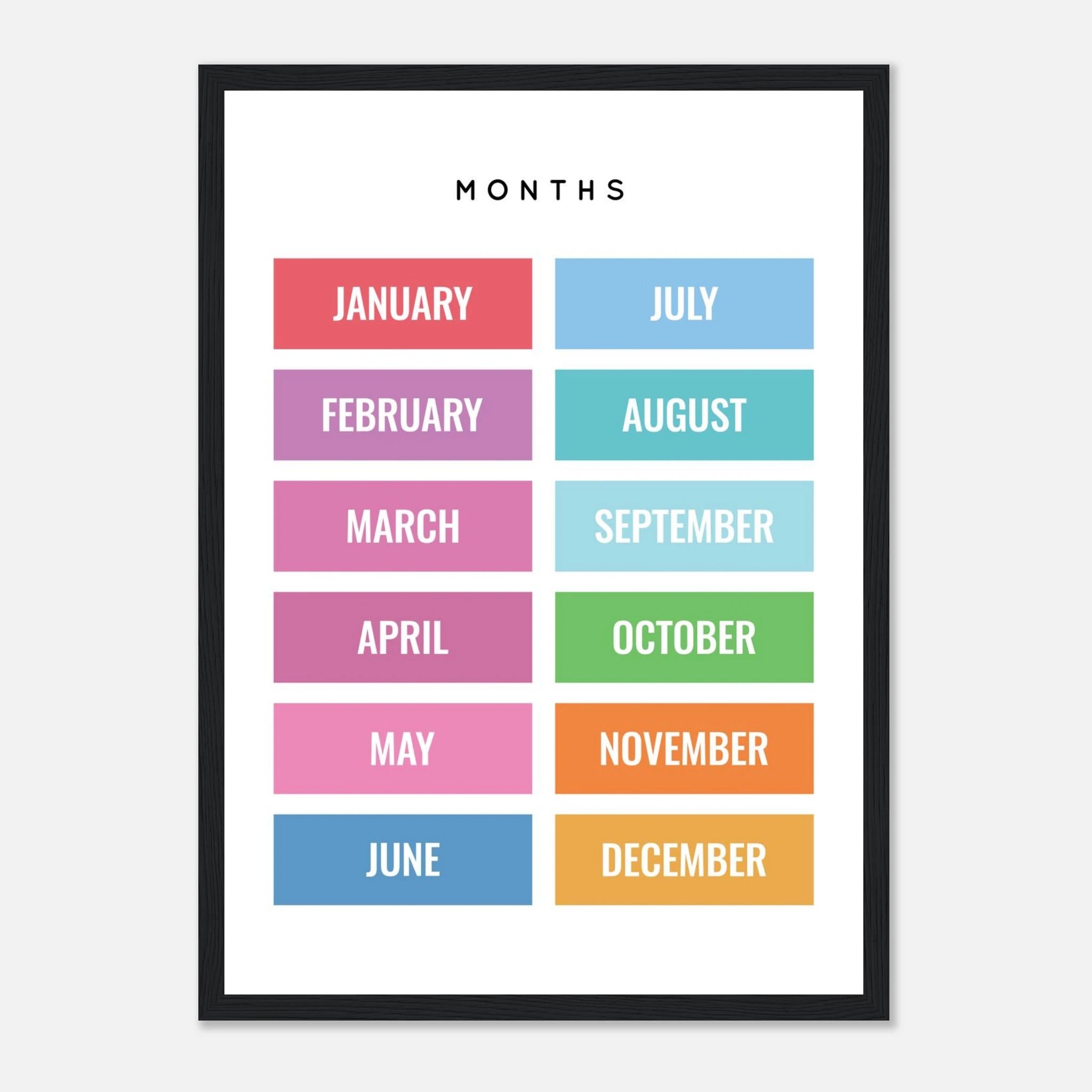 Black frame - Months of the Year Poster – Bright & Colourful Educational Print for Kids - Elena