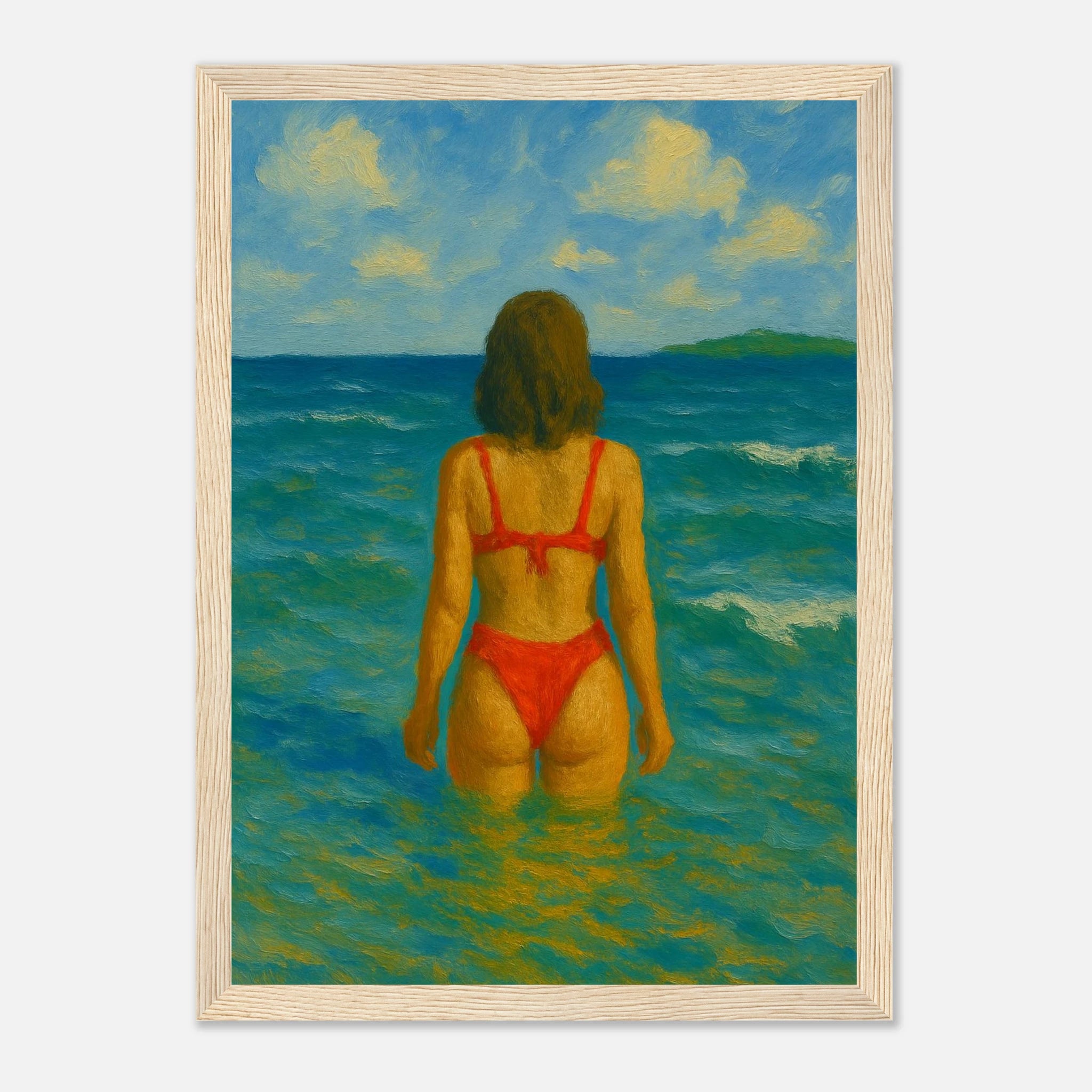 Wood frame 21x29.7 cm 8x12" - Back to the Horizon | Red Bikini Coastal Wall Art - Play By Print