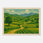Wood frame 21x29.7 cm 8x12" - “Winding Through Green” | Rolling Hills Countryside Print - Play By Print