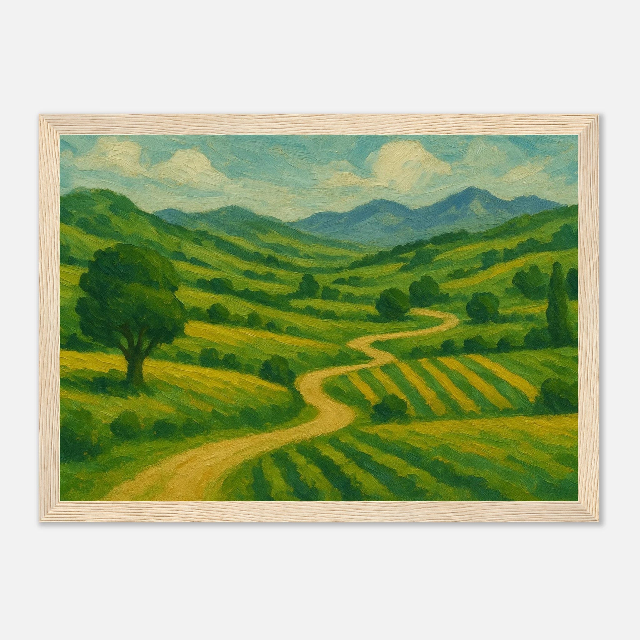 Wood frame 21x29.7 cm 8x12" - “Winding Through Green” | Rolling Hills Countryside Print - Play By Print