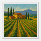 White frame 30x30 cm 12x12″ - “Golden Rows” | Tuscany Vineyard Landscape Print - Play By Print