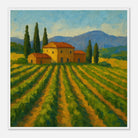White frame 70x70 cm 28x28″ - “Golden Rows” | Tuscany Vineyard Landscape Print - Play By Print