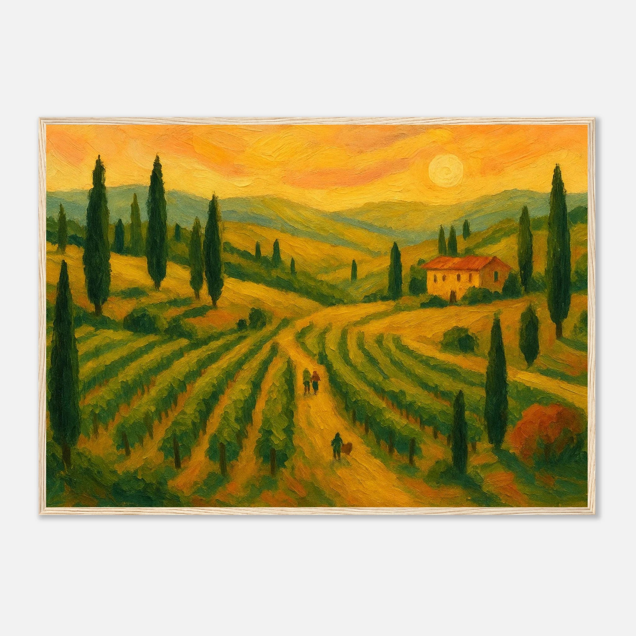 Wood frame A1 (59.4 x 84.1 cm) - “Sunset Over Tuscany” | Golden Vineyard Landscape - Play By Print