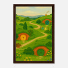 Dark wood frame 40x60 cm 16x24″ - Hillside Hobbiton – New Zealand Hobbit Movie Set Canvas Wall Art - Play By Print