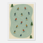 White frame 21x29.7 cm 8x12" - Winter Ice Skating Print | Whimsical Folk Art Style - Play By Print