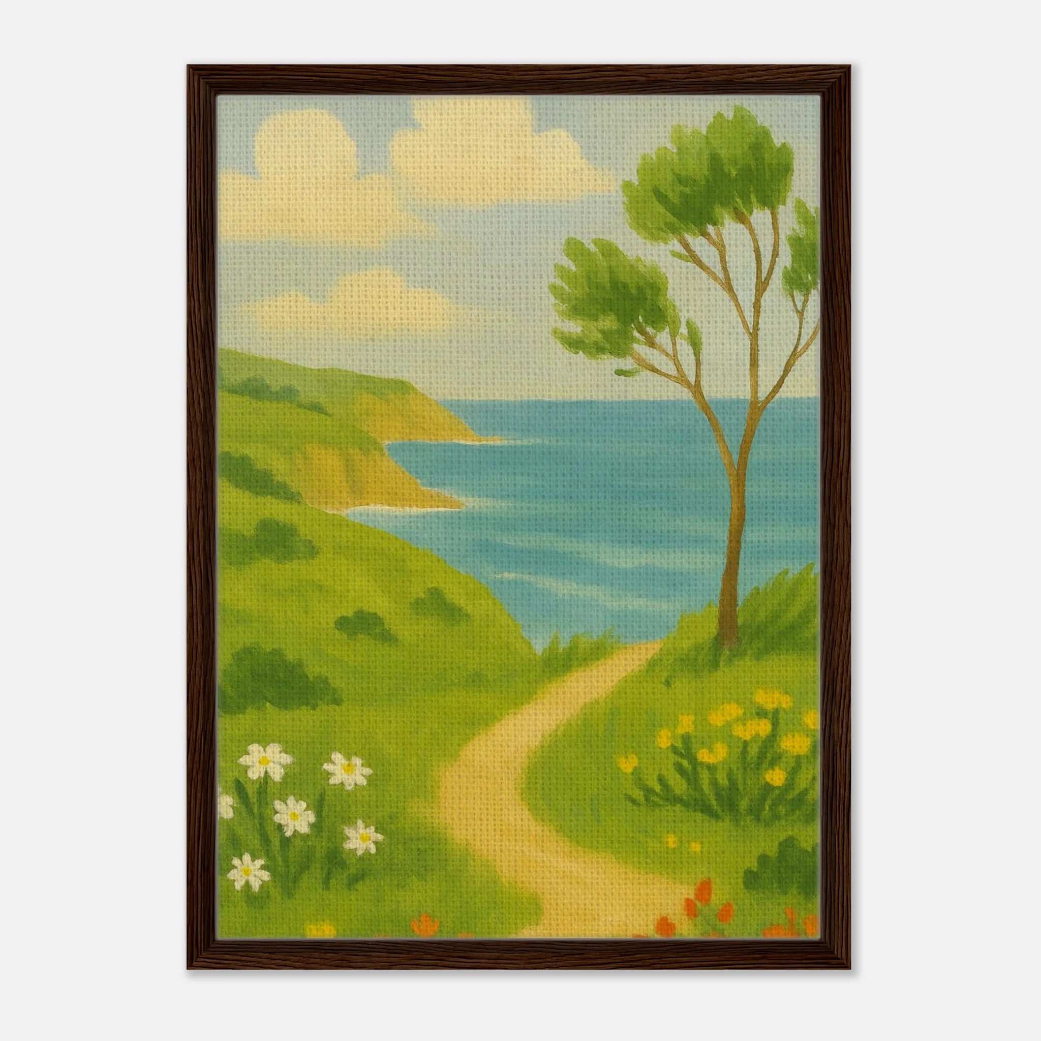 Dark wood frame 50x70 cm 20x28″ - Windy Coastal Walking Path Canvas Wall Art - Play By Print