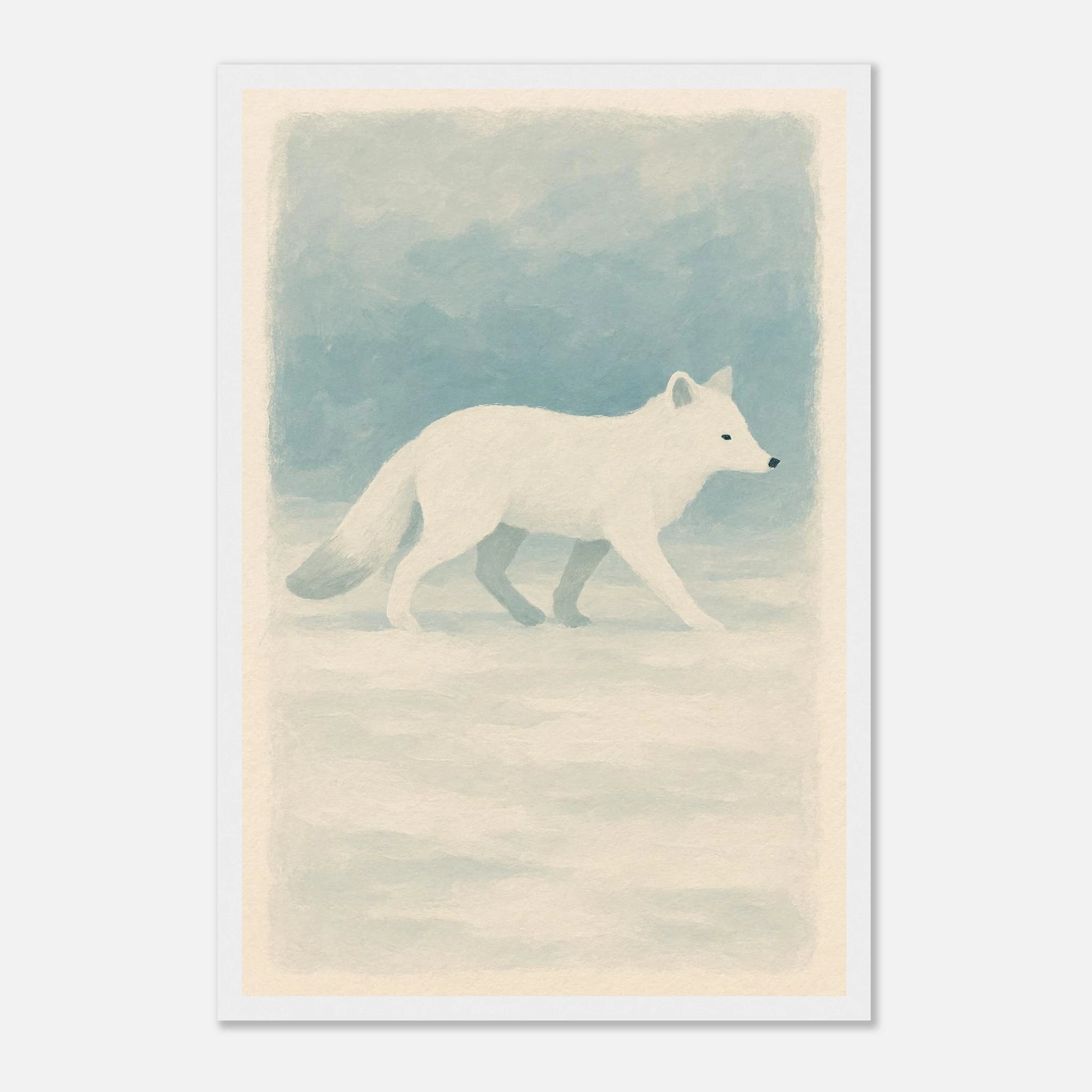 White frame 30x45 cm 12x18″ - Silent Steps – Arctic Fox in Snow Wall Art Print - Play By Print