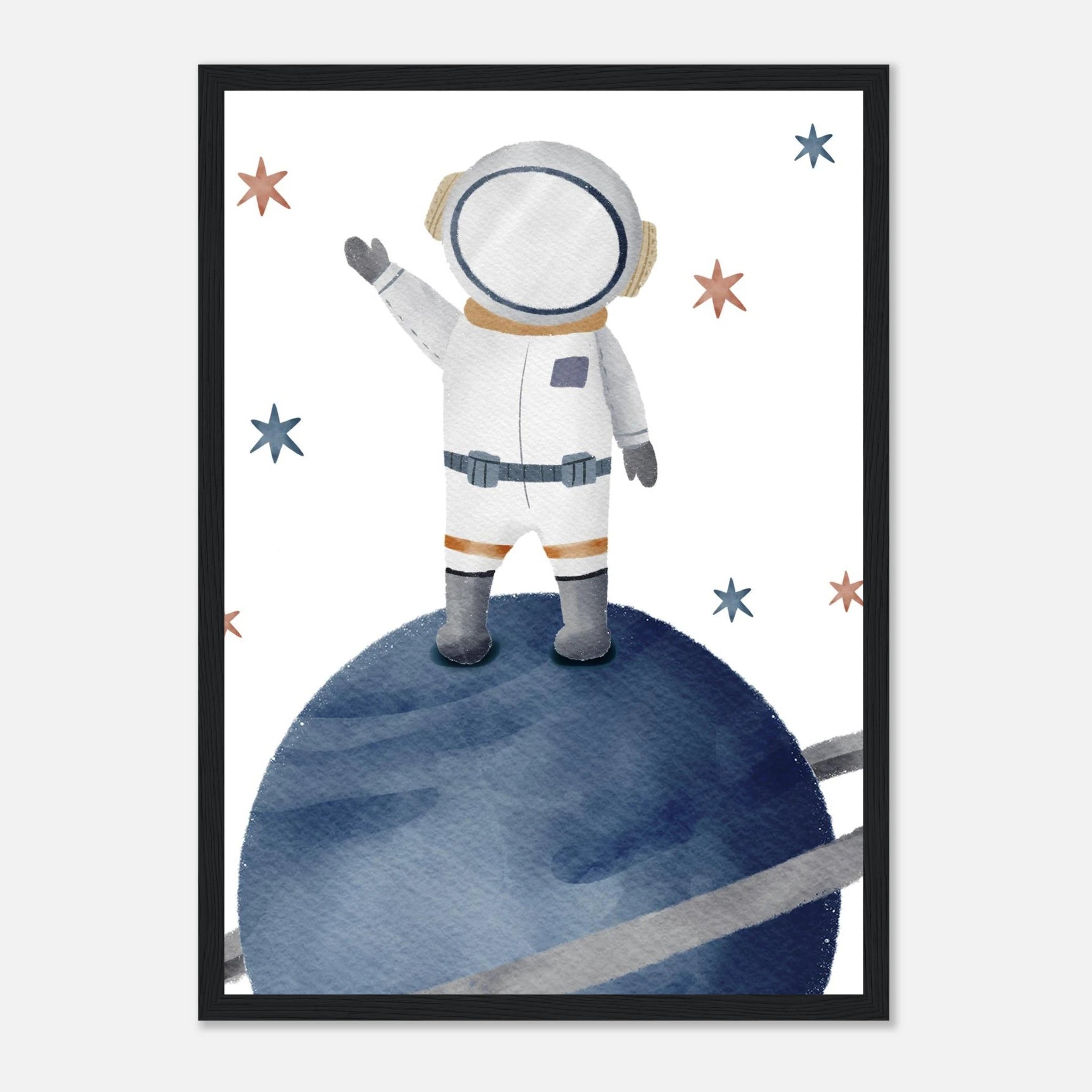 Black frame - Watercolour Astronaut Standing on Planet Wall Art - Olga