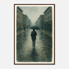 Dark wood frame 60x90 cm 24x36″ - Rainy City Walk – Gouache-Style Art Print - Play By Print