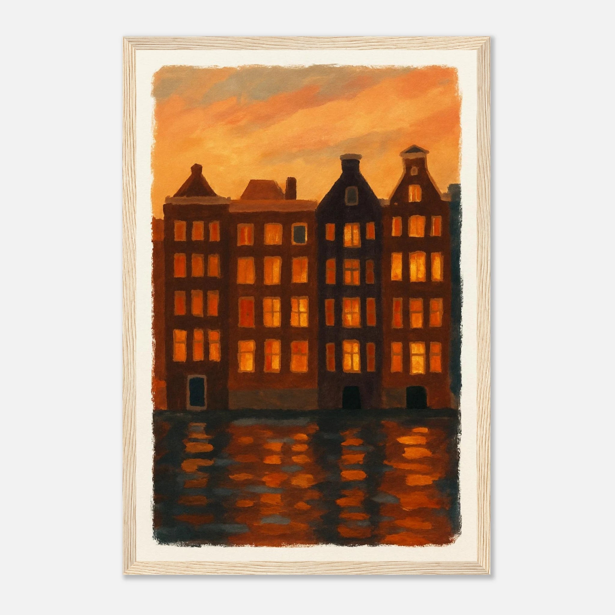 Wood frame 30x45 cm 12x18″ - Golden Reflections – Amsterdam Canal Houses at Sunset Wall Art Print - Play By Print