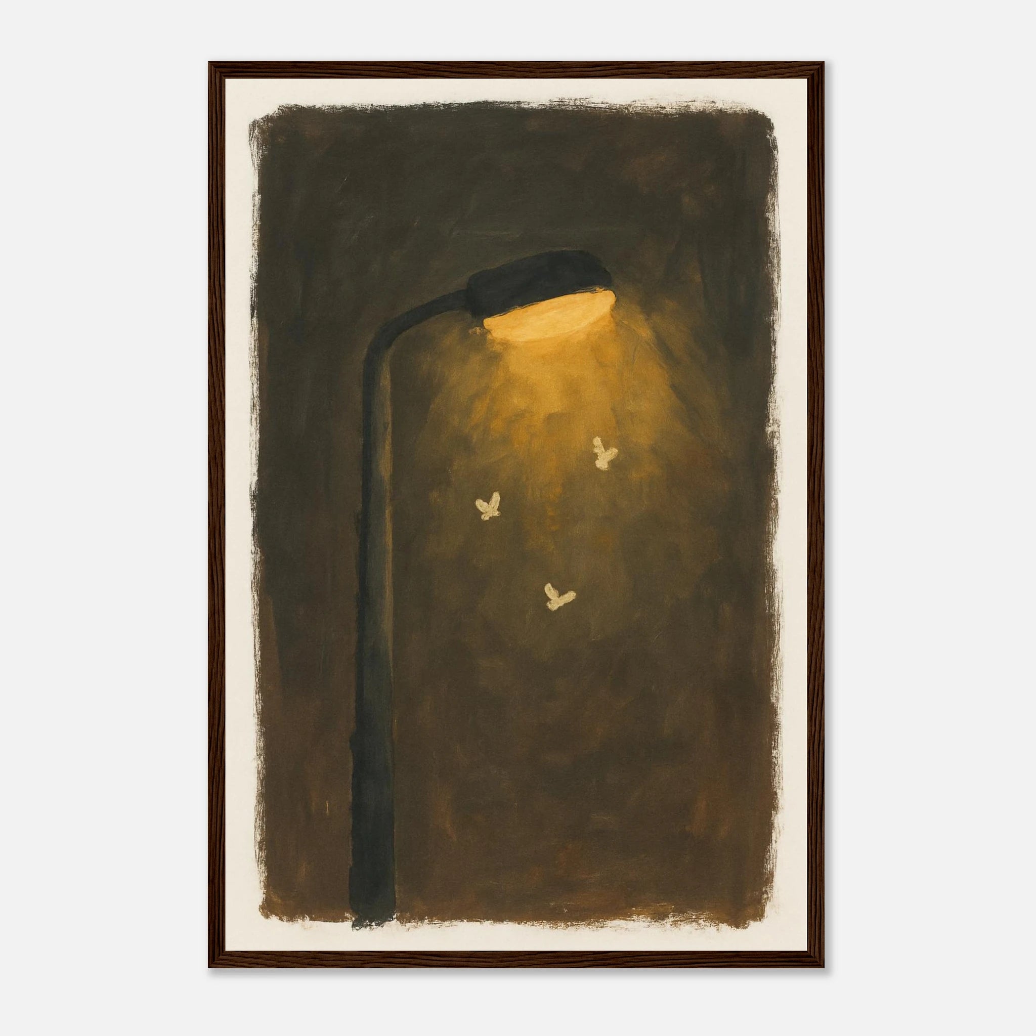 Dark wood frame 40x60 cm 16x24″ - Moths at the Lamp – Gouache-Style Art Print - Play By Print