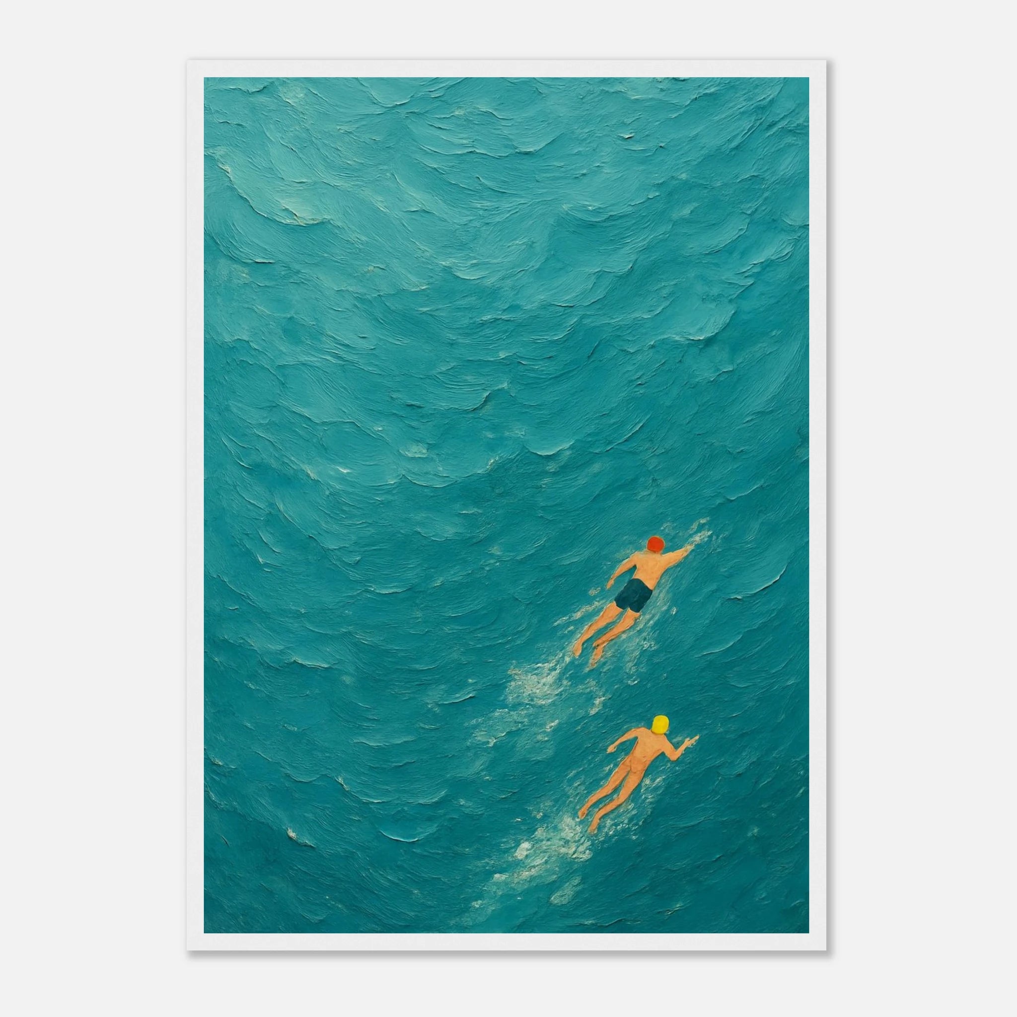 White frame A2 (42 x 59.4 cm) - Ocean Swimmers Wall Art | Textured Painterly Sea Print - Play By Print
