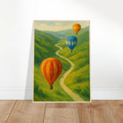 # all-groups - Up & Away – Hot Air Balloons Over Green Hills Wall Art Print - Play By Print
