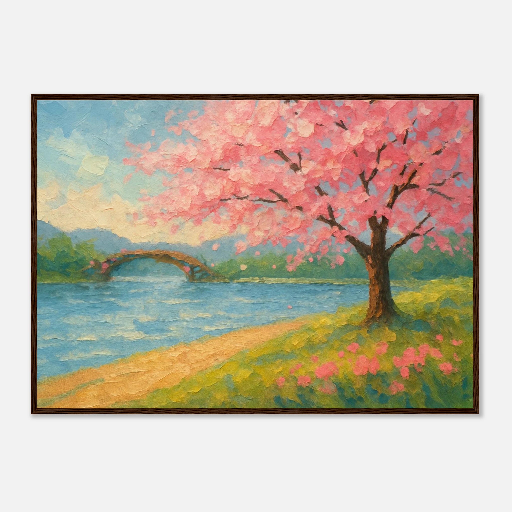 Dark wood frame A1 (59.4 x 84.1 cm) - “Whispers of Spring” | Cherry Blossom Landscape - Play By Print