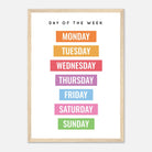 Wood frame - Rainbow Days of the Week Educational Print – Bold & Bright Learning Poster - Elena