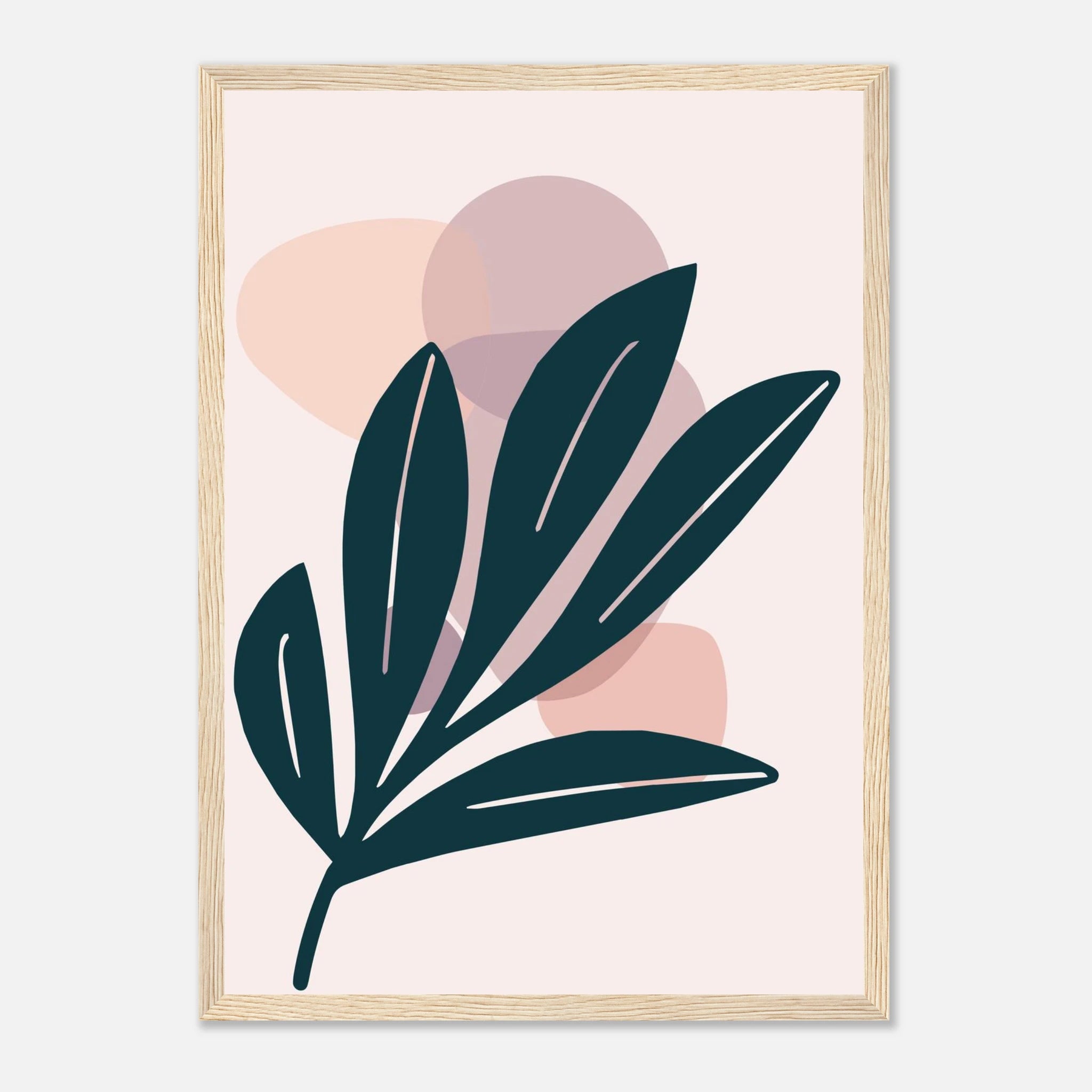 Wood frame - Midnight Leaf & Blush Shapes Modern Abstract Wall Art - Jerin