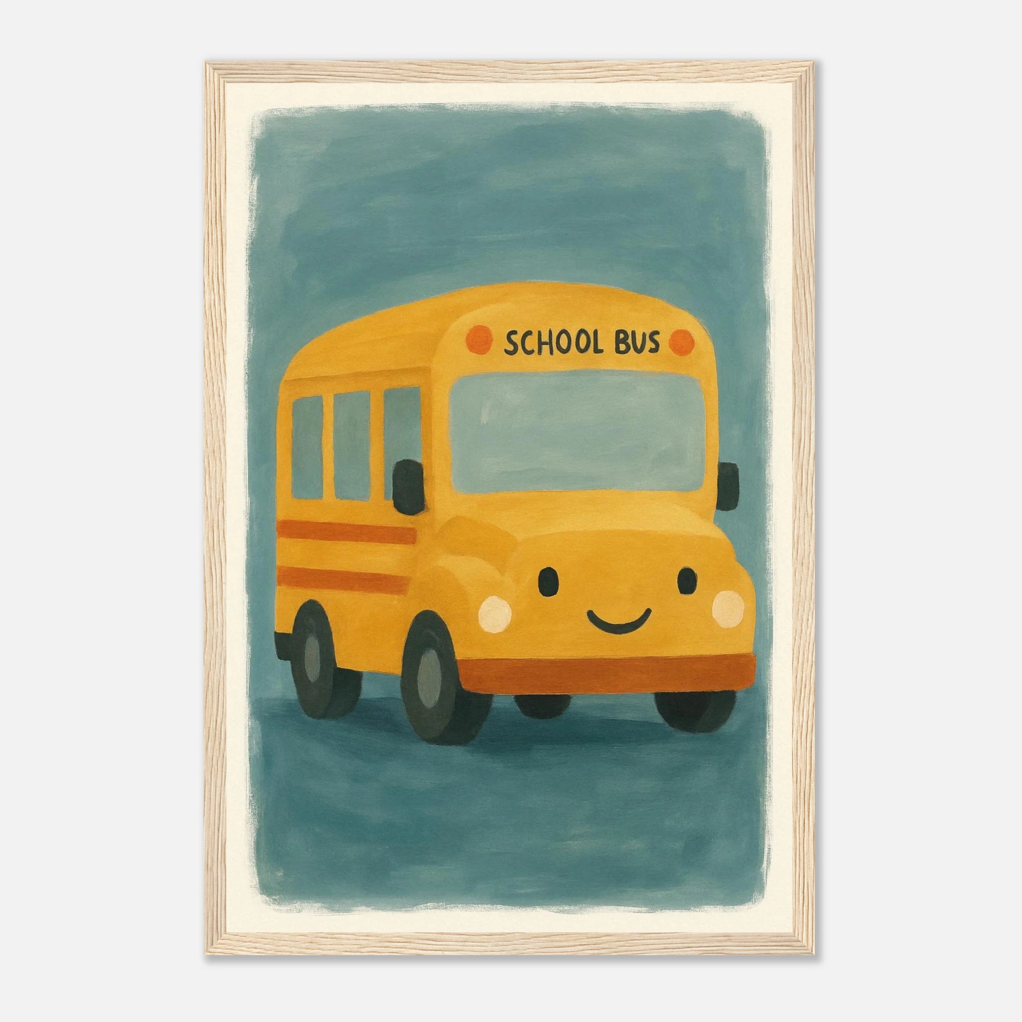 Wood frame 30x45 cm 12x18″ - Happy School Bus – Whimsical Nursery Art Print - Play By Print